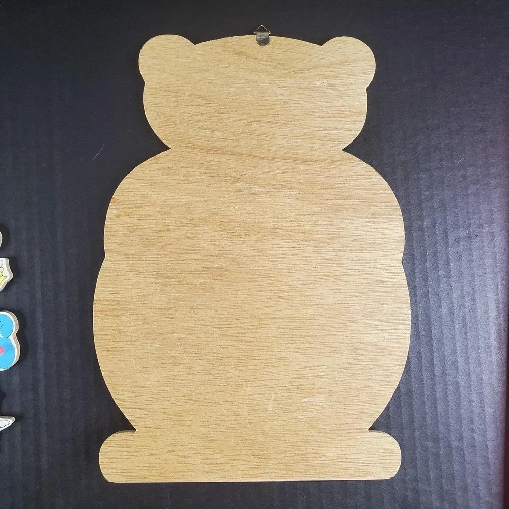 Vintage Wooden Teddy Bear Puzzle Removable Animal Shaped Numbers, Movable Hands